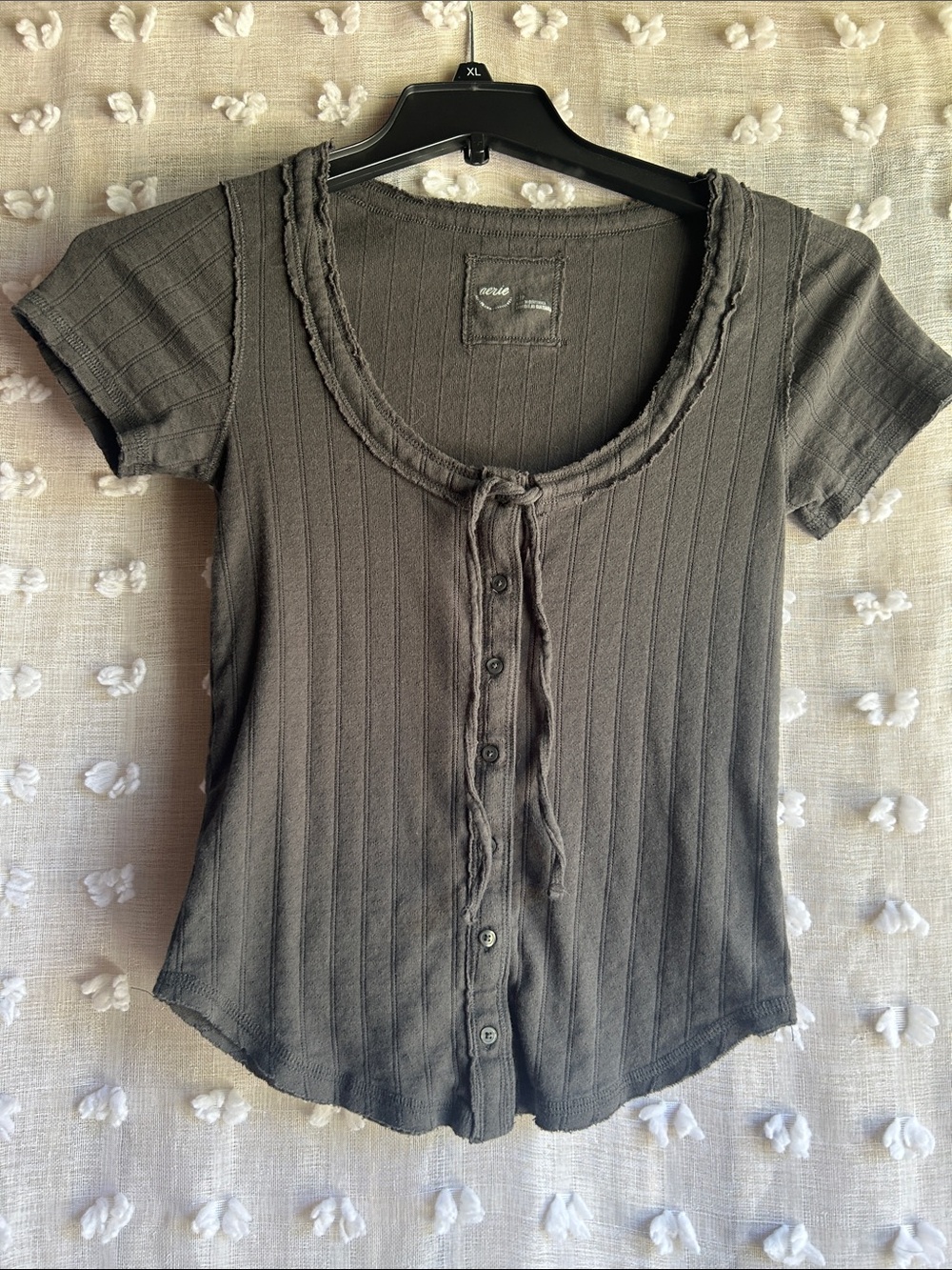 aerie Charcoal Ribbed Button-Front Tee